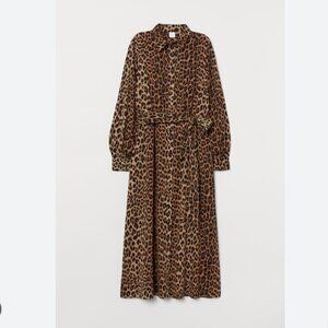 H&M Leopard Midi Shirt Dress Size XL *WITH POCKETS*